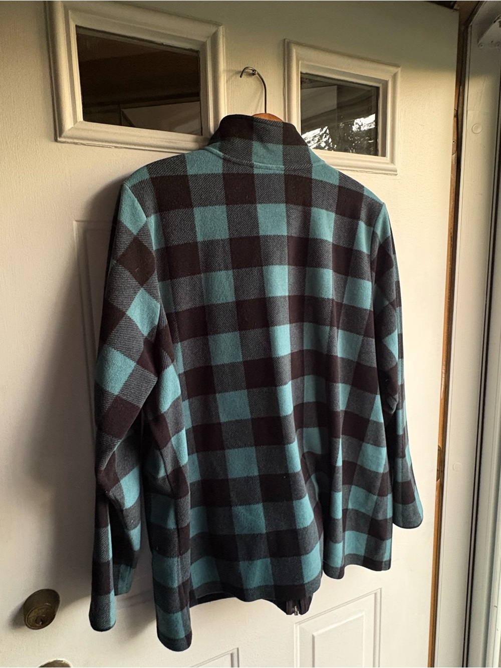 D&Co Denim & Co Plaid Full Zip Jacket Light Blue & Black Size 2X Pockets - Picture 4 of 11